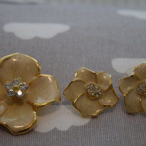 Vintage IVANKA Magnolia Brooch/Pendant & Earrings Swarovski & 18K Gold Plated